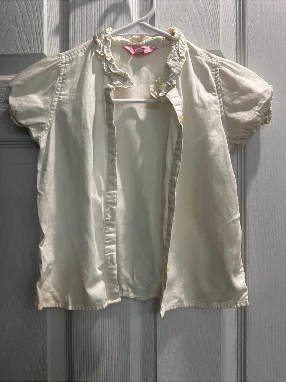 Lilly Pulitzer White Short Sleeve Ruffle Trim Button Down